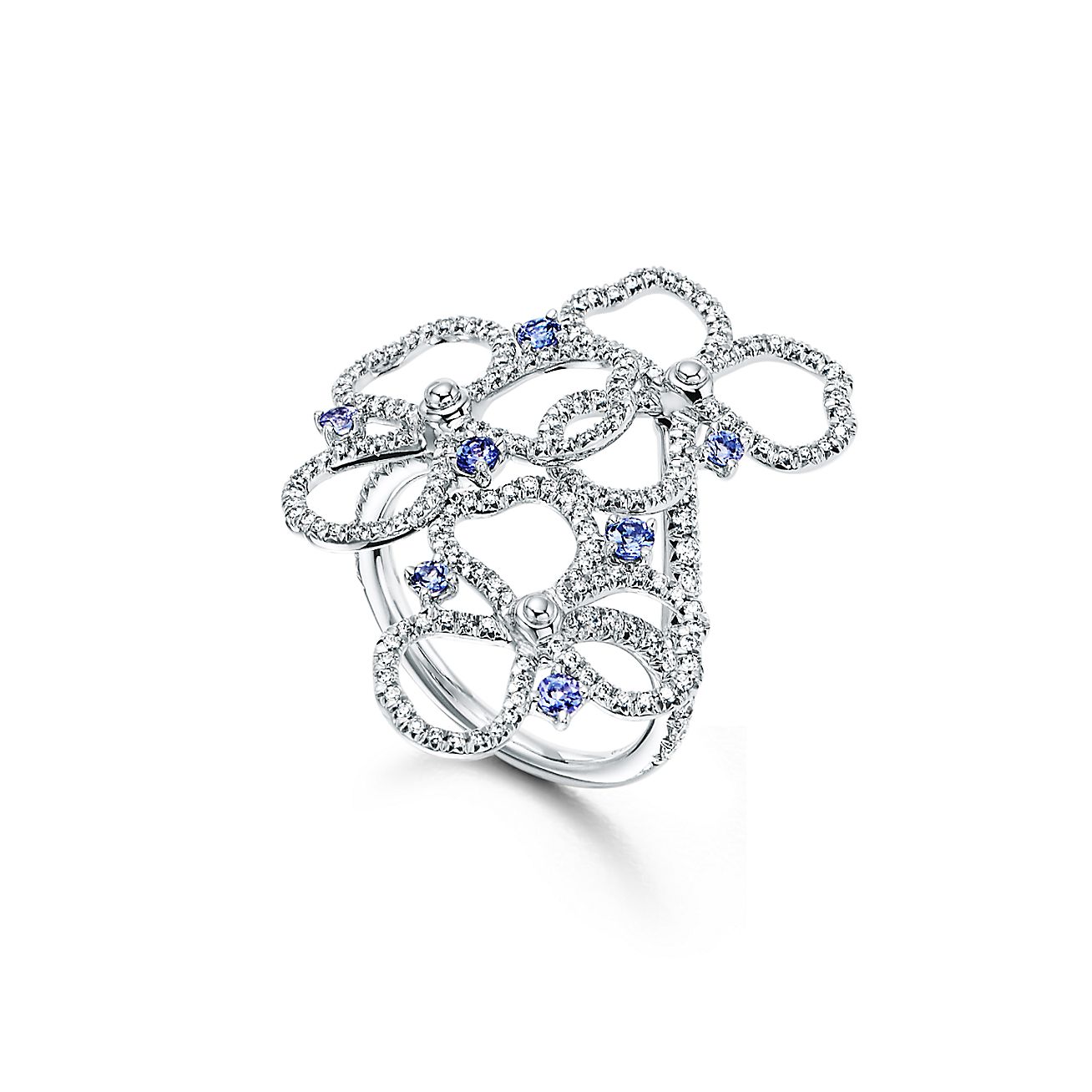 Tiffany Paper Flowers Ring Mit Offener Diamantblute Und Tansanit