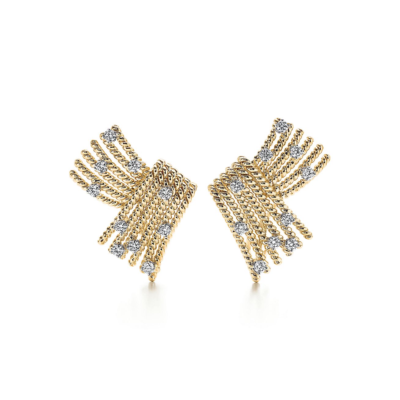 Tiffany Rope V Ear Clips in Yellow Gold and Platinum with Diamonds