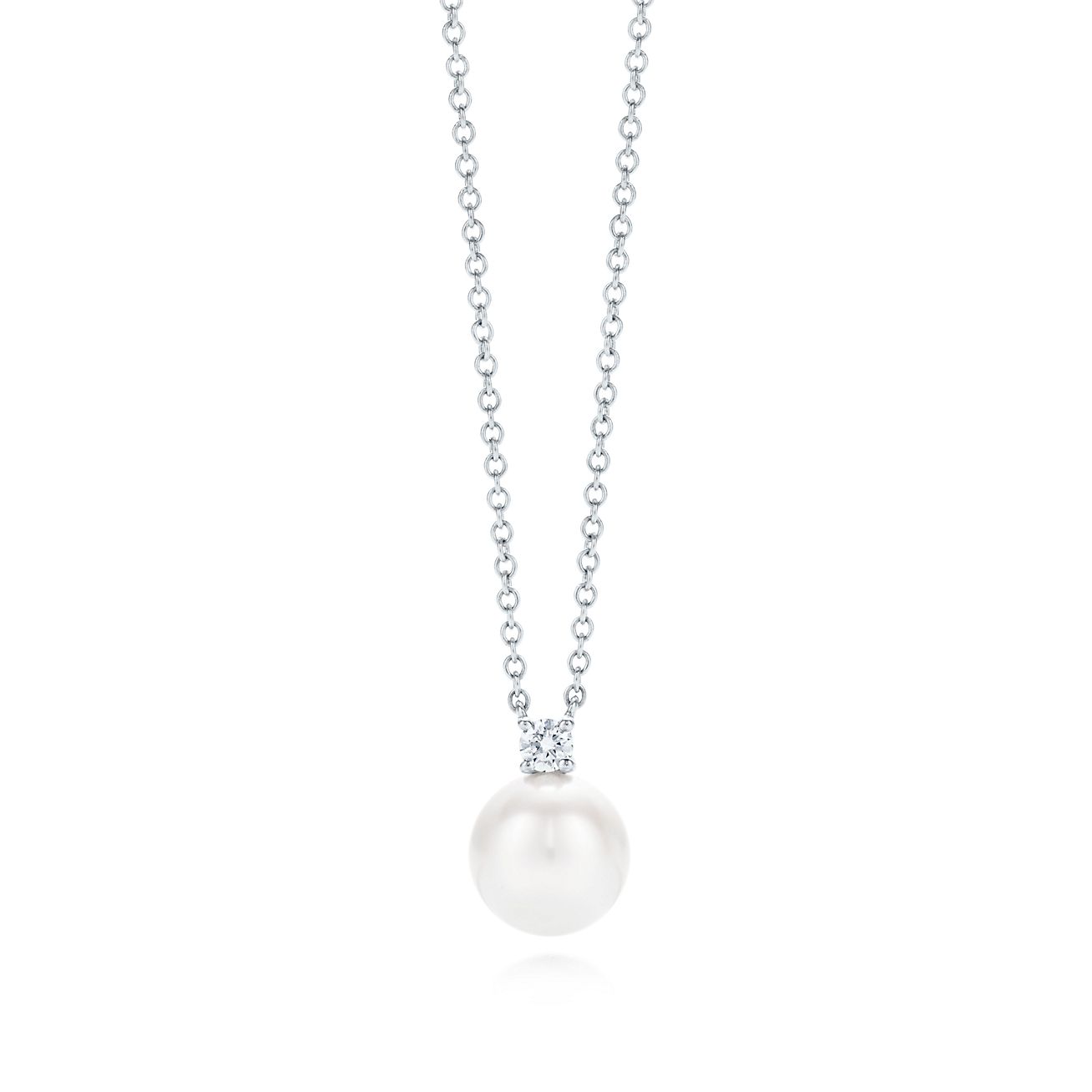 Tiffany Signature® Pearls pendant in 18k white gold with a pearl and a diamond. | Tiffany & Co.