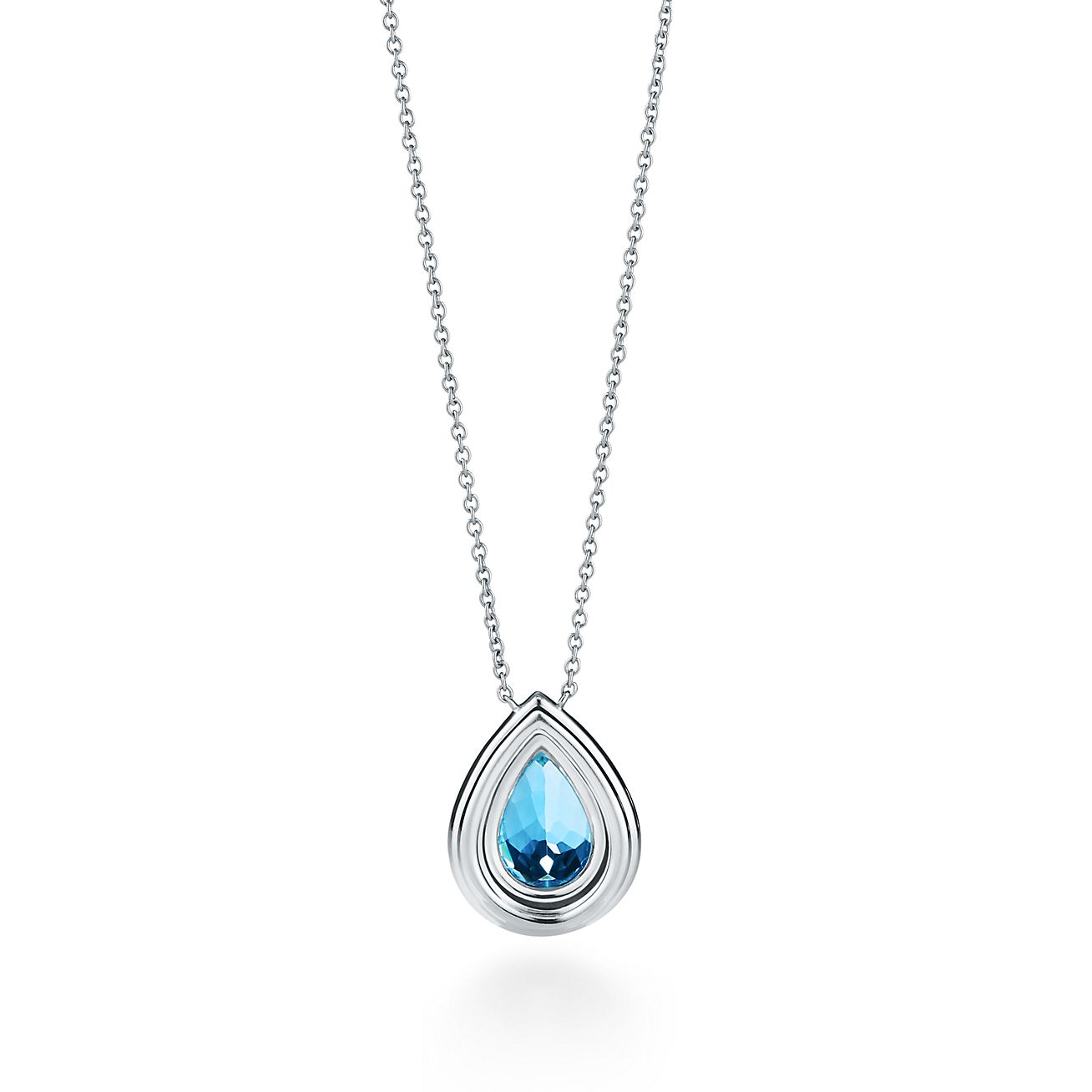 Tiffany Soleste® pendant in platinum with an aquamarine and diamonds.  - Alternate shot 1