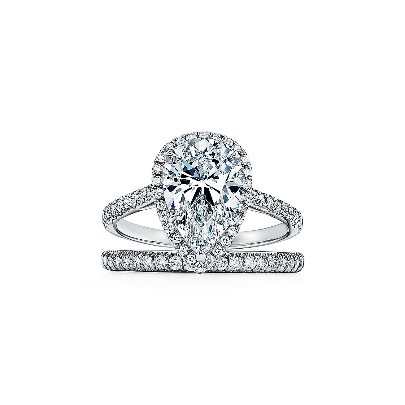 heet iets herten Tiffany Soleste® Pear-shaped Halo Engagement Ring with a Diamond Platinum  Band