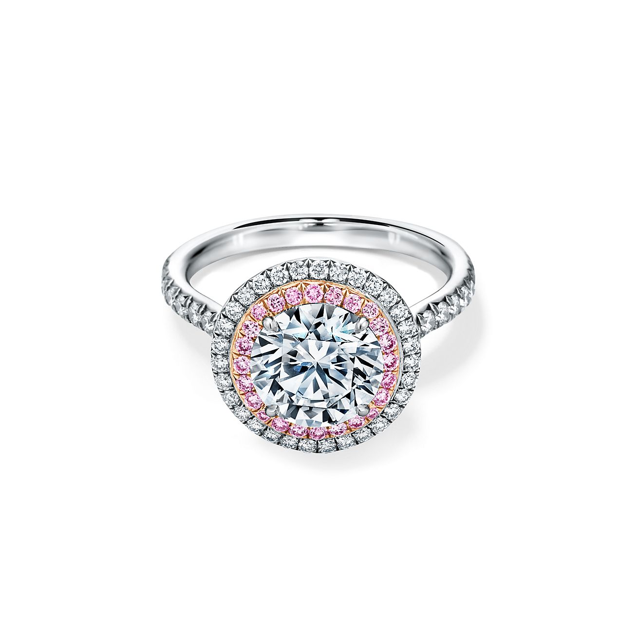 helpen mineraal bevel Tiffany Soleste® Round Brilliant Double Halo Engagement Ring with Pink  Diamonds in Platinum