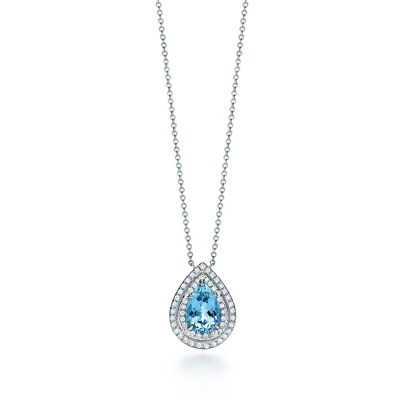Large Aquamarine & Diamond Pendant Necklace 18K