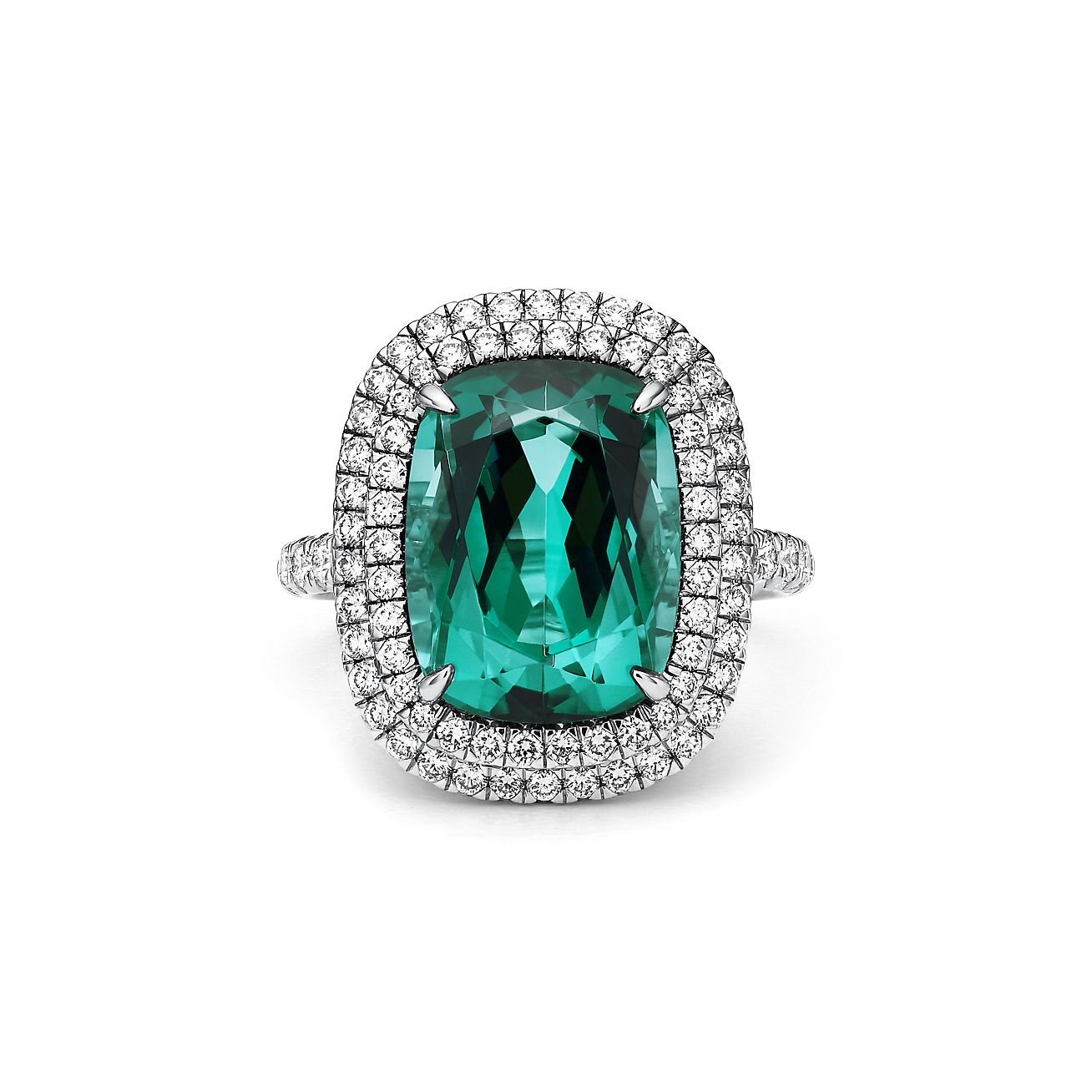 Ring with a 3.03-carat rectangular modified brilliant Fancy Intense Green  diamond with white diamonds in platinum - Tiffany