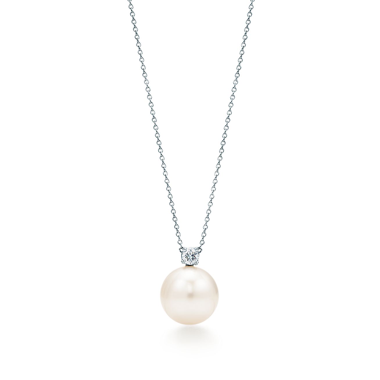 Tiffany South Sea Noble pendant in platinum with a cultured pearl and a diamond. | Tiffany & Co.