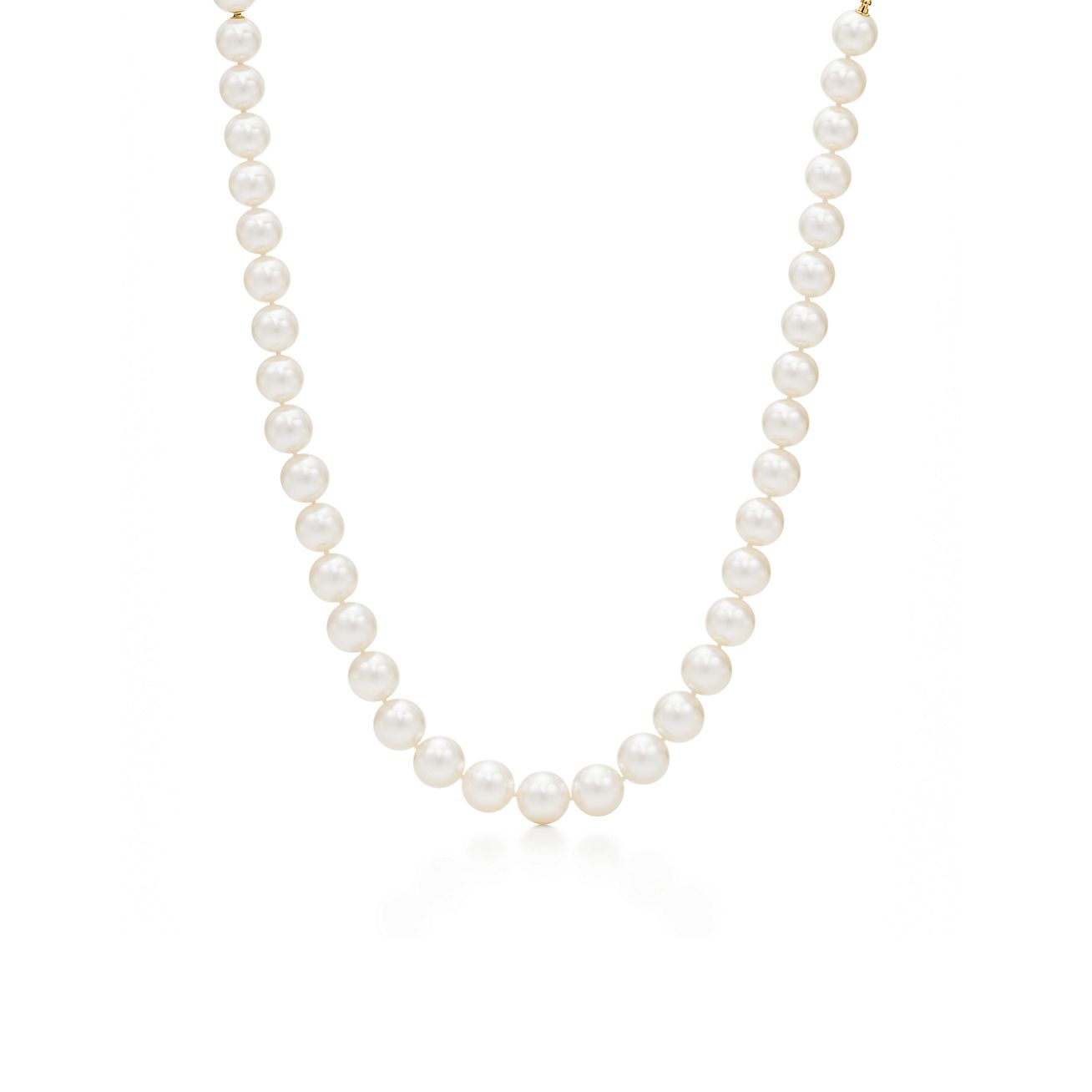 Tiffany South Sea necklace of cultured pearls with an 18k gold clasp ...