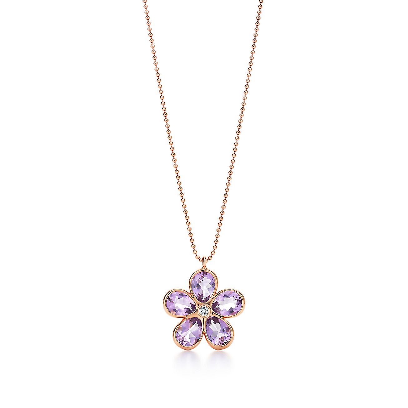 Tiffany Sparklers flower pendant in 18k rose gold with amethysts and a ...
