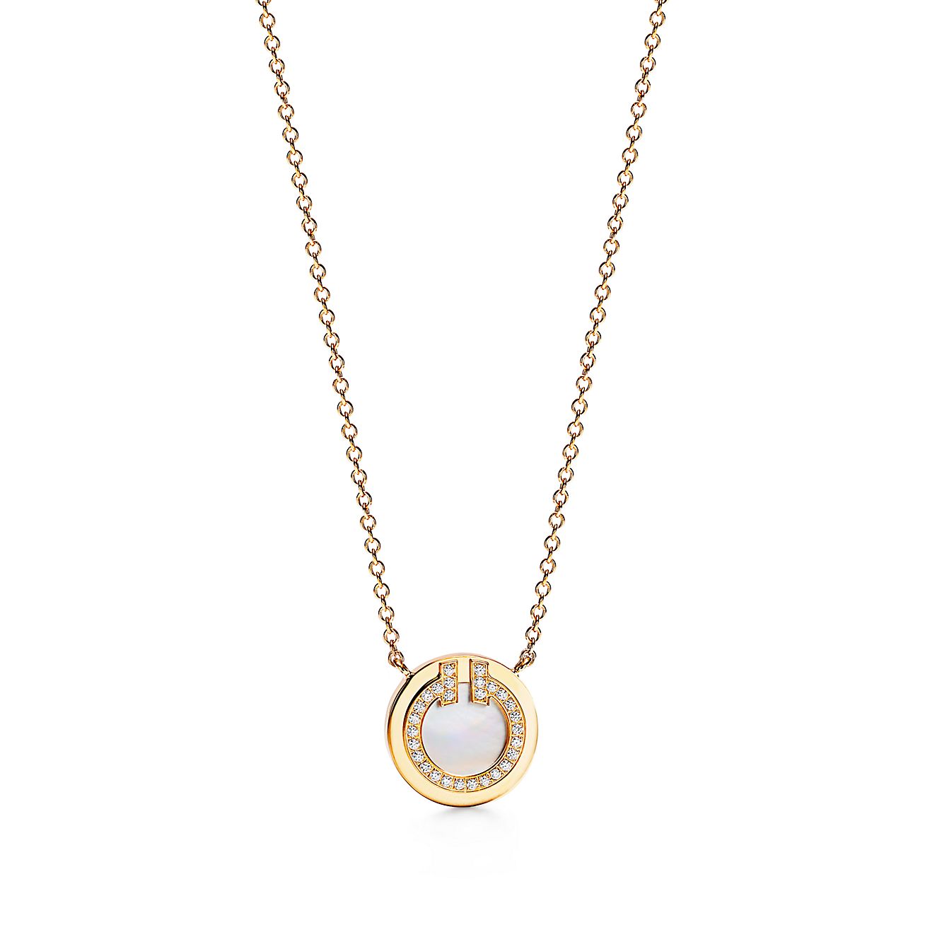 Tiffany T 18K 金鑲鑽石及珍珠貝母圓圈鏈 