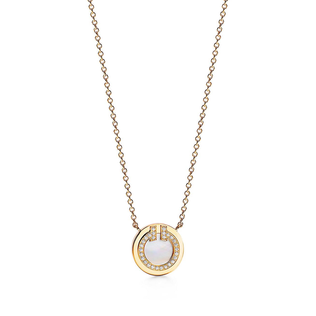 Tiffany T Diamond and Mother-of-pearl Circle Pendant in Gold