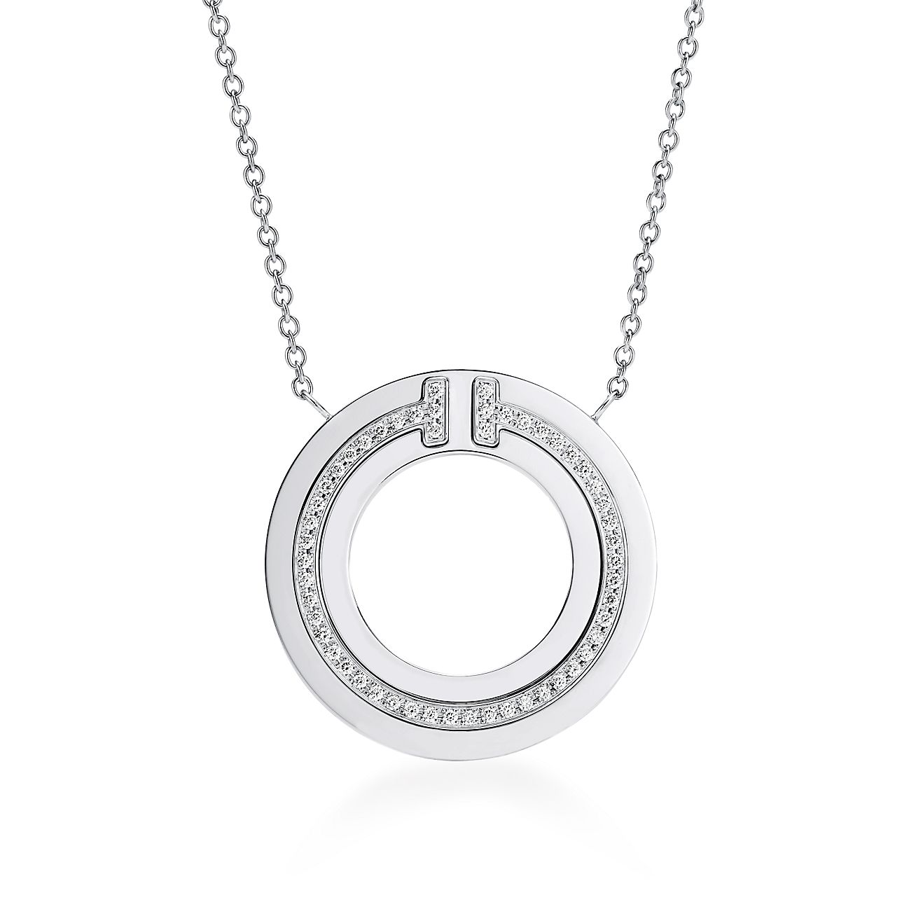 Tiffany Edge Circle Pendant in Platinum and Yellow Gold with Diamonds,  Small | Tiffany & Co.