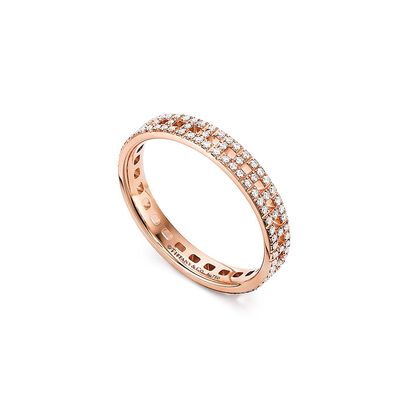 Tiffany T True Narrow Ring in Rose Gold with Pavé Diamonds - Alternate shot 1