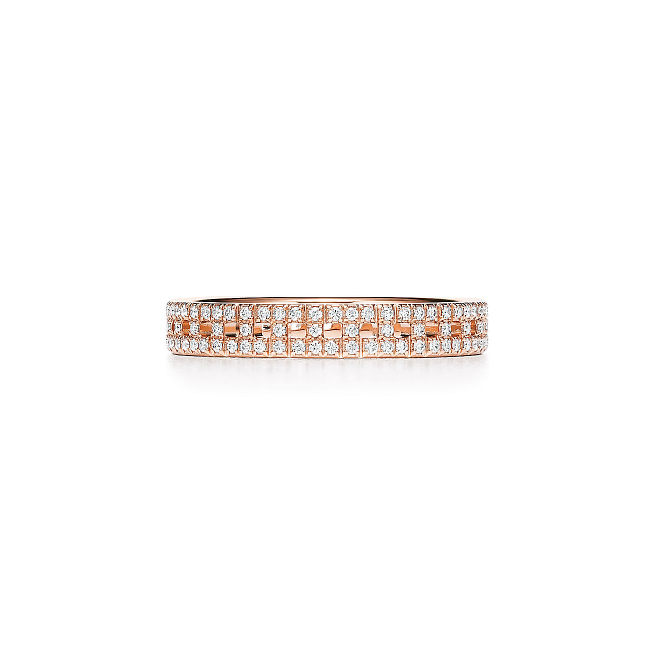 Tiffany T True Narrow Ring in Rose Gold with Pavé Diamonds