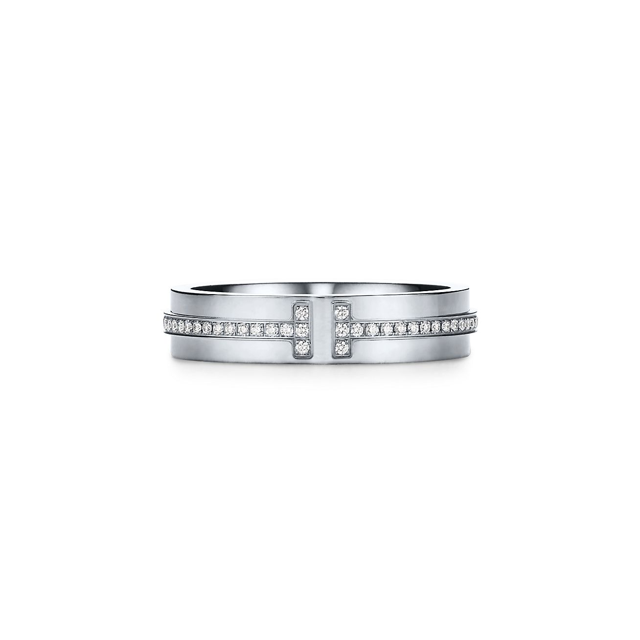 Bague en diamants Tiffany T en or blanc 18 carats. Largeur 4 5