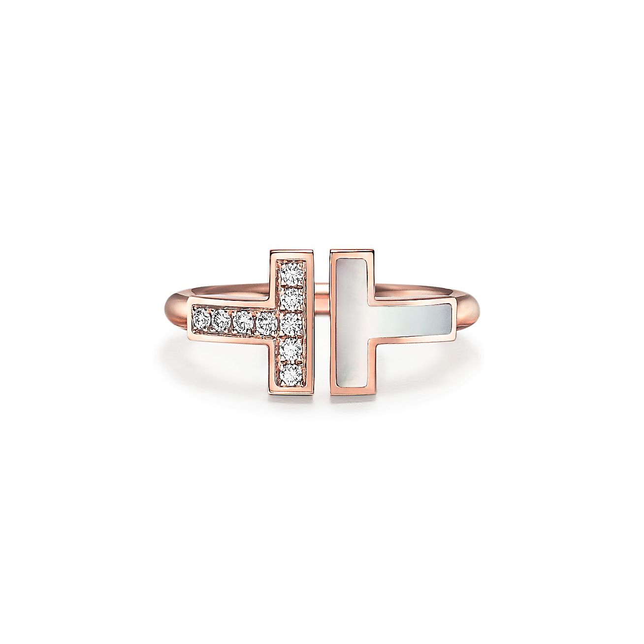 Bague sur fil Tiffany T en or rose avec diamants et nacre Tiffany Co