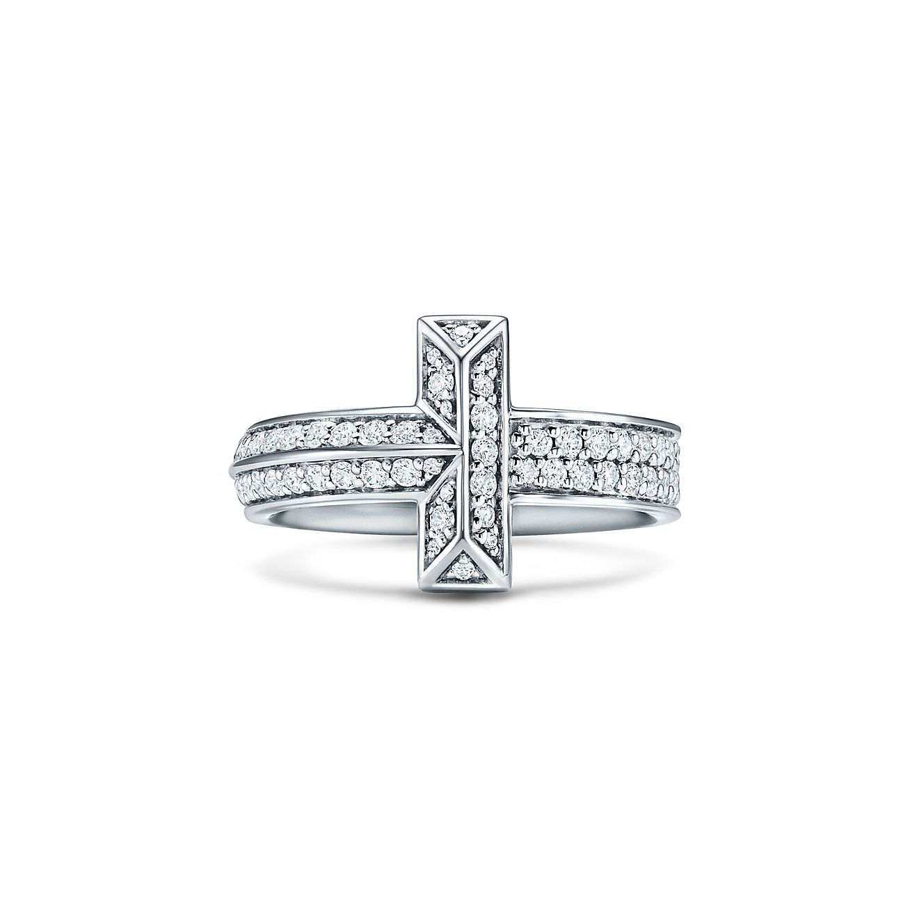 Bague T1 Tiffany T en or blanc 18 carats et diamants. Largeur 4