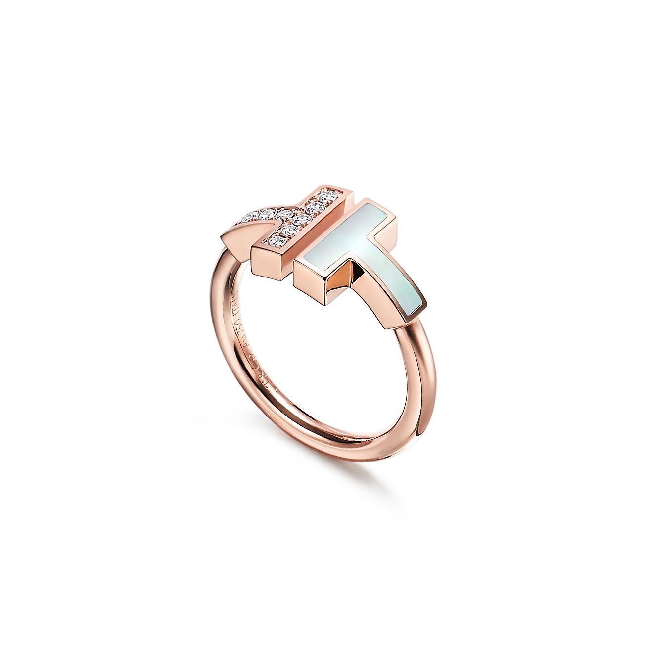 Bague Wire Tiffany T en or rose 18 carats diamants et nacre