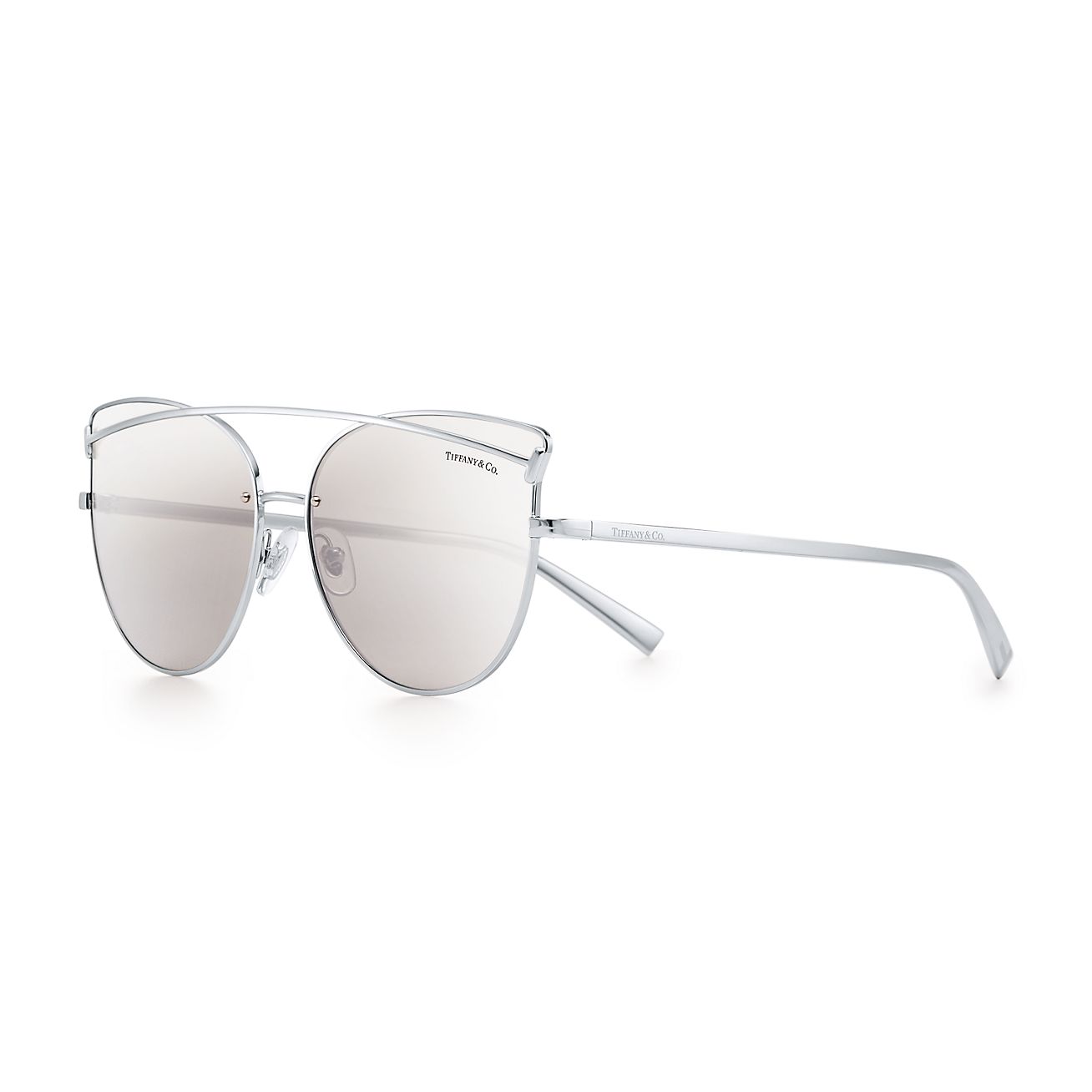 Tiffany T Cat Eye Sunglasses In Silver Colored Metal With Mirrored