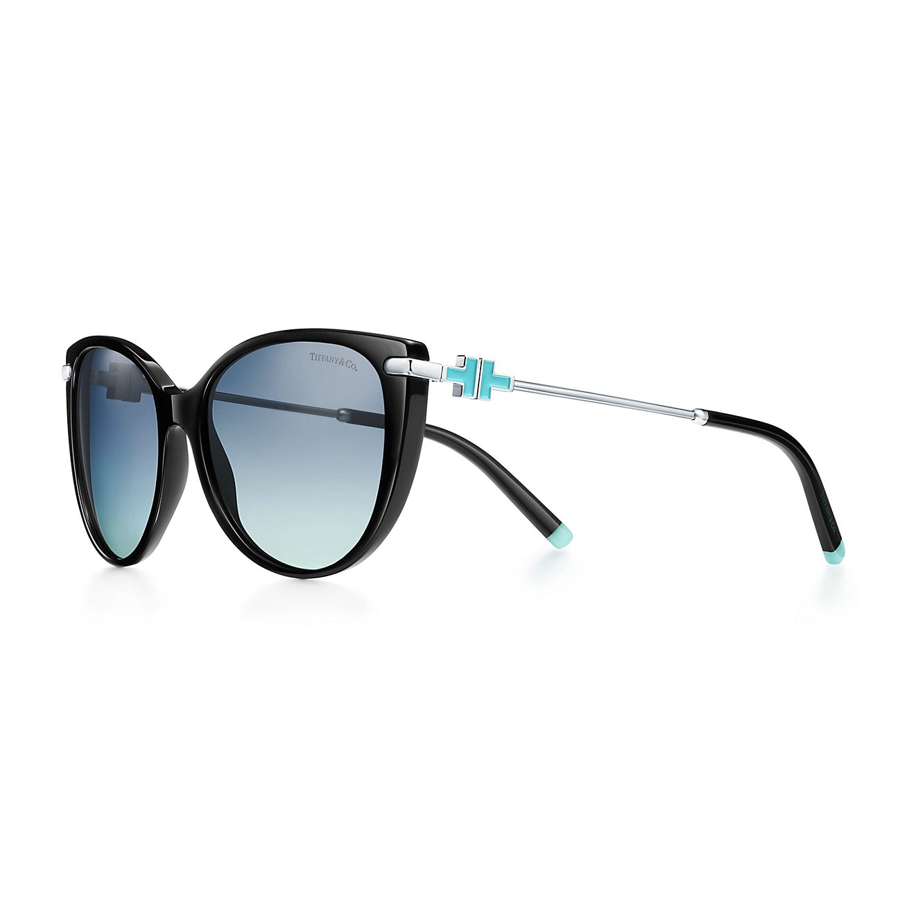 Tiffany T Cat Eye Sunglasses in Black Acetate with Tiffany Blue® | Tiffany & Co.