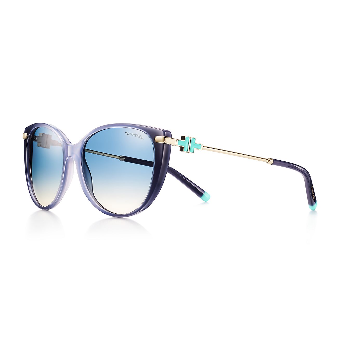 Tiffany T Cat Eye Sunglasses in Light Blue Acetate with Tiffany