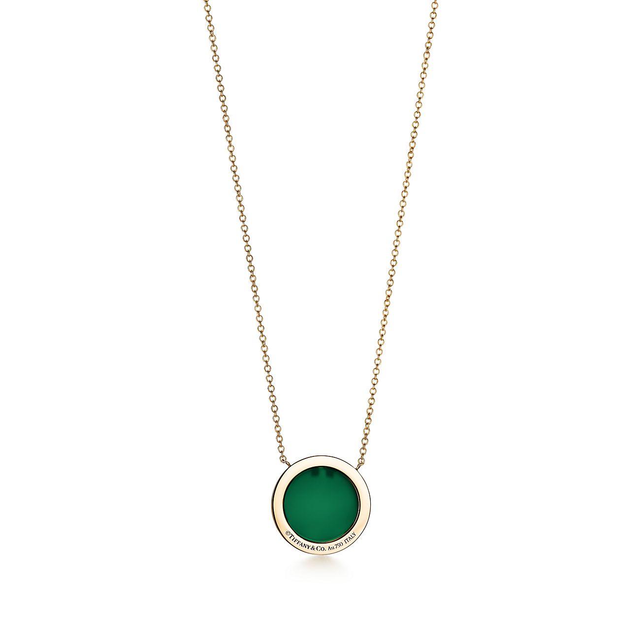 Tiffany T Circle Pendant in Yellow Gold with Green Agate and Diamonds