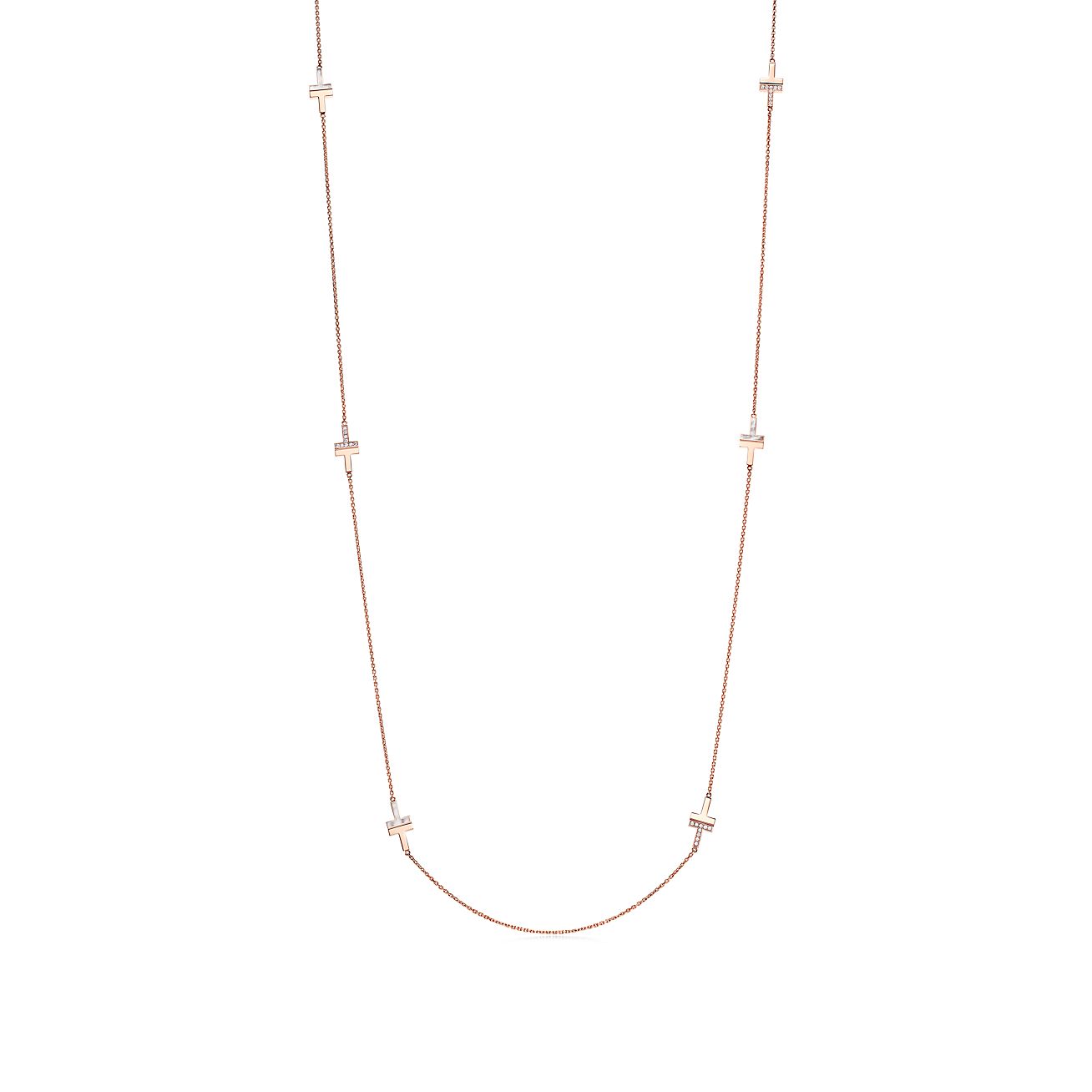 Tiffany T diamond and motherofpearl station necklace in 18k rose gold