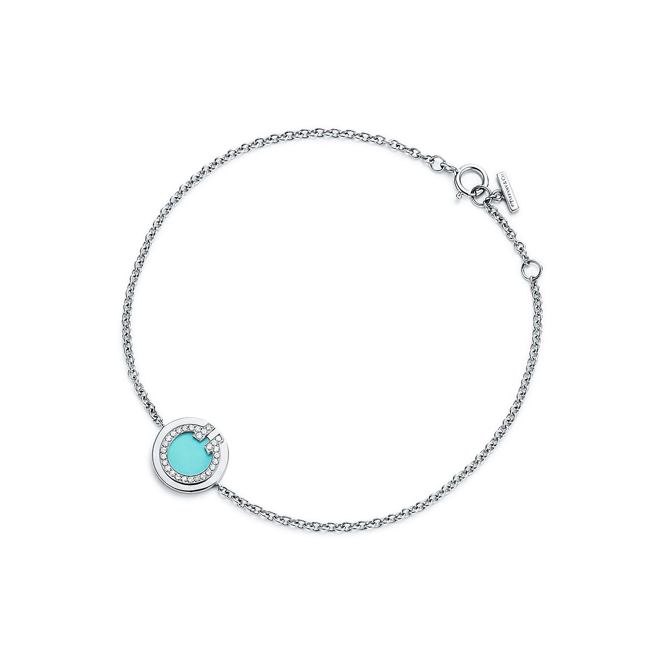 Tiffany T diamond and turquoise circle bracelet in 18k white gold