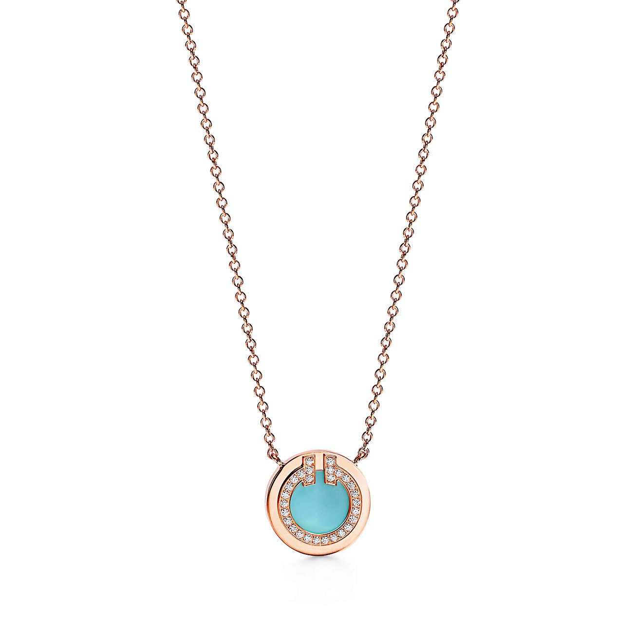 Tiffany T diamond and turquoise circle pendant in 18k rose gold 