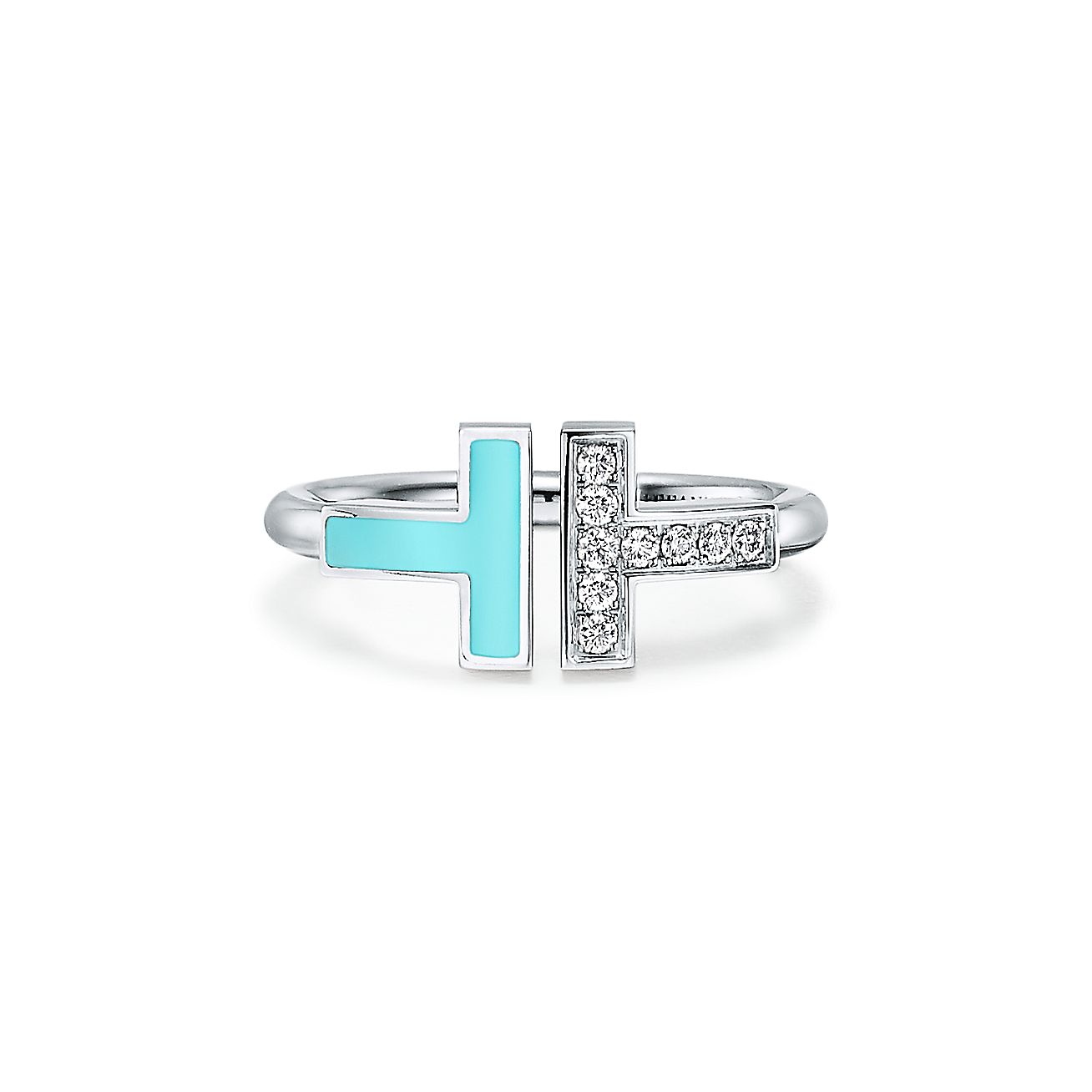 Tiffany T Diamond and Turquoise Wire Ring in White Gold Tiffany