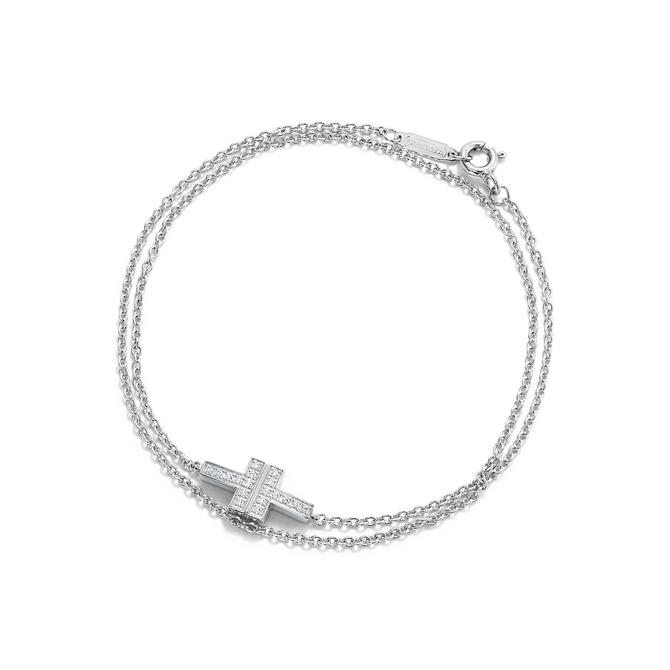 Tiffany T diamond double chain bracelet in 18k white gold, large ...