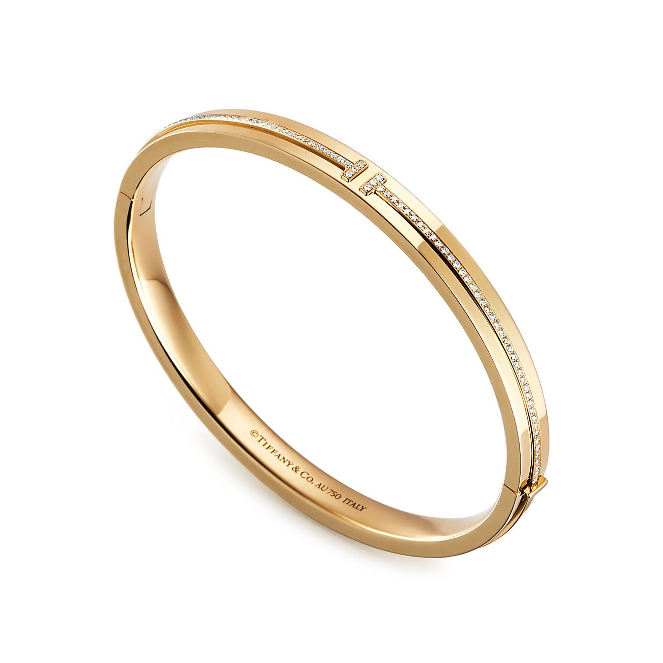 Tiffany T diamond hinged bangle in 18k 