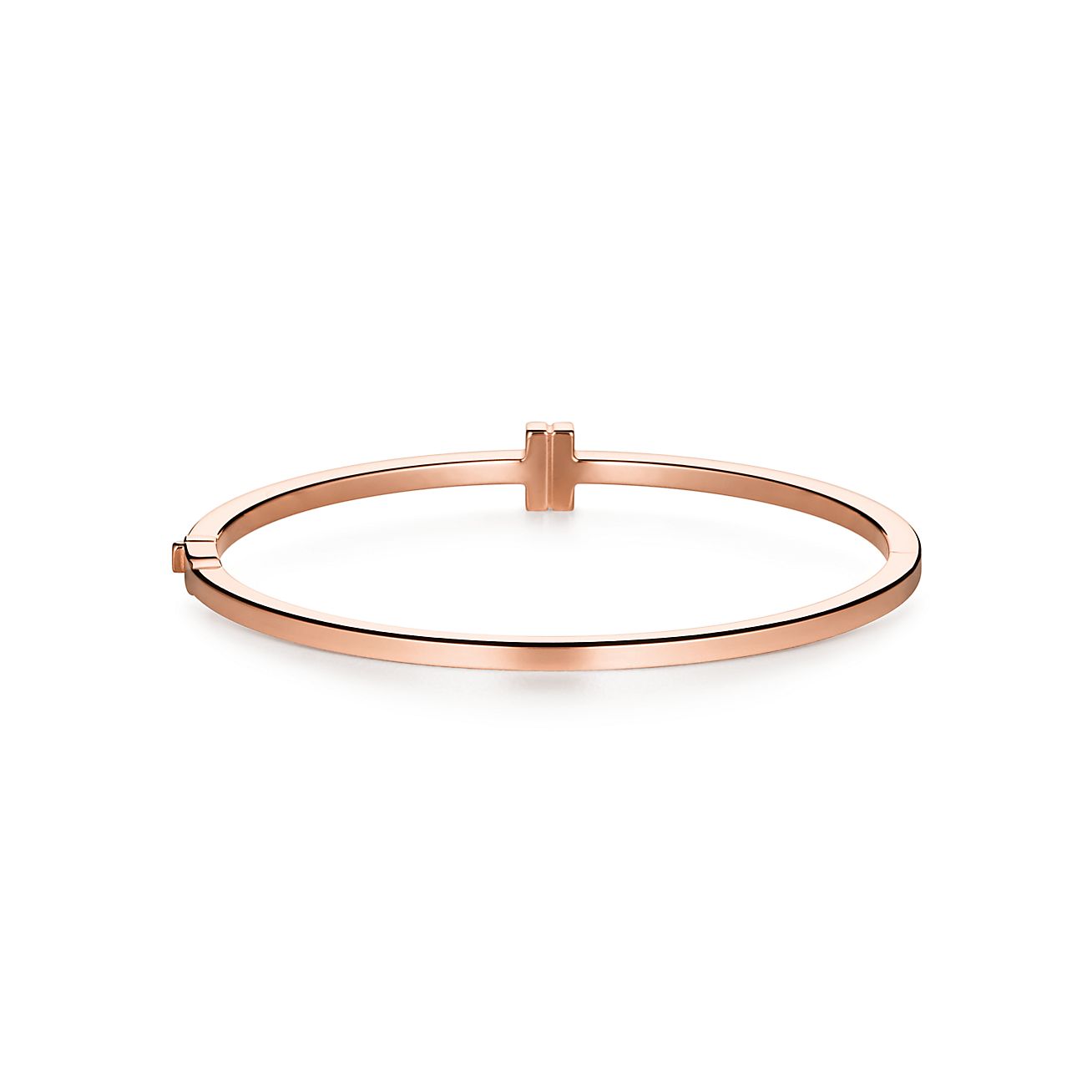 Tiffany T diamond hinged wire bangle in 18k rose gold, medium 