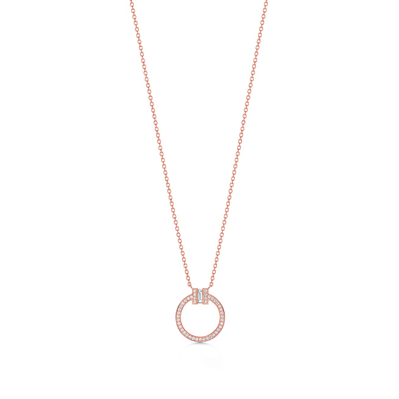 Tiffany T Diamond and Pink Opal Circle Pendant
