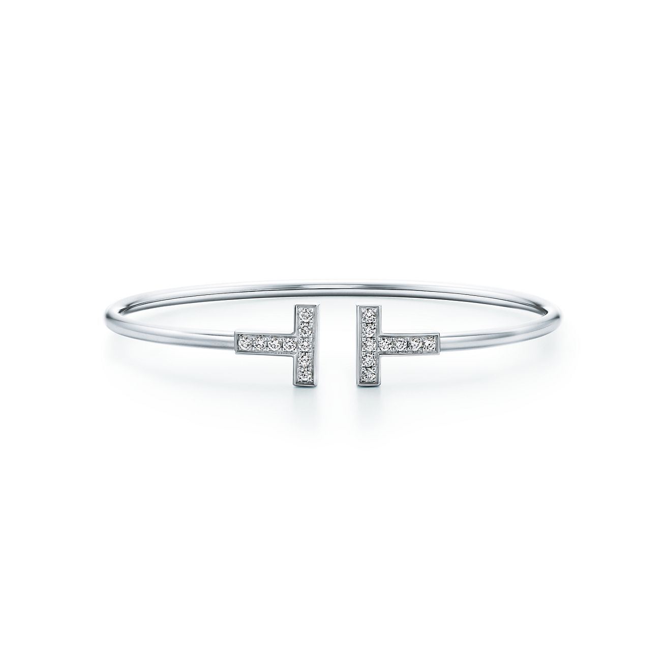Tiffany T diamond hinged wire bangle in 18k white gold small  Tiffany   Co