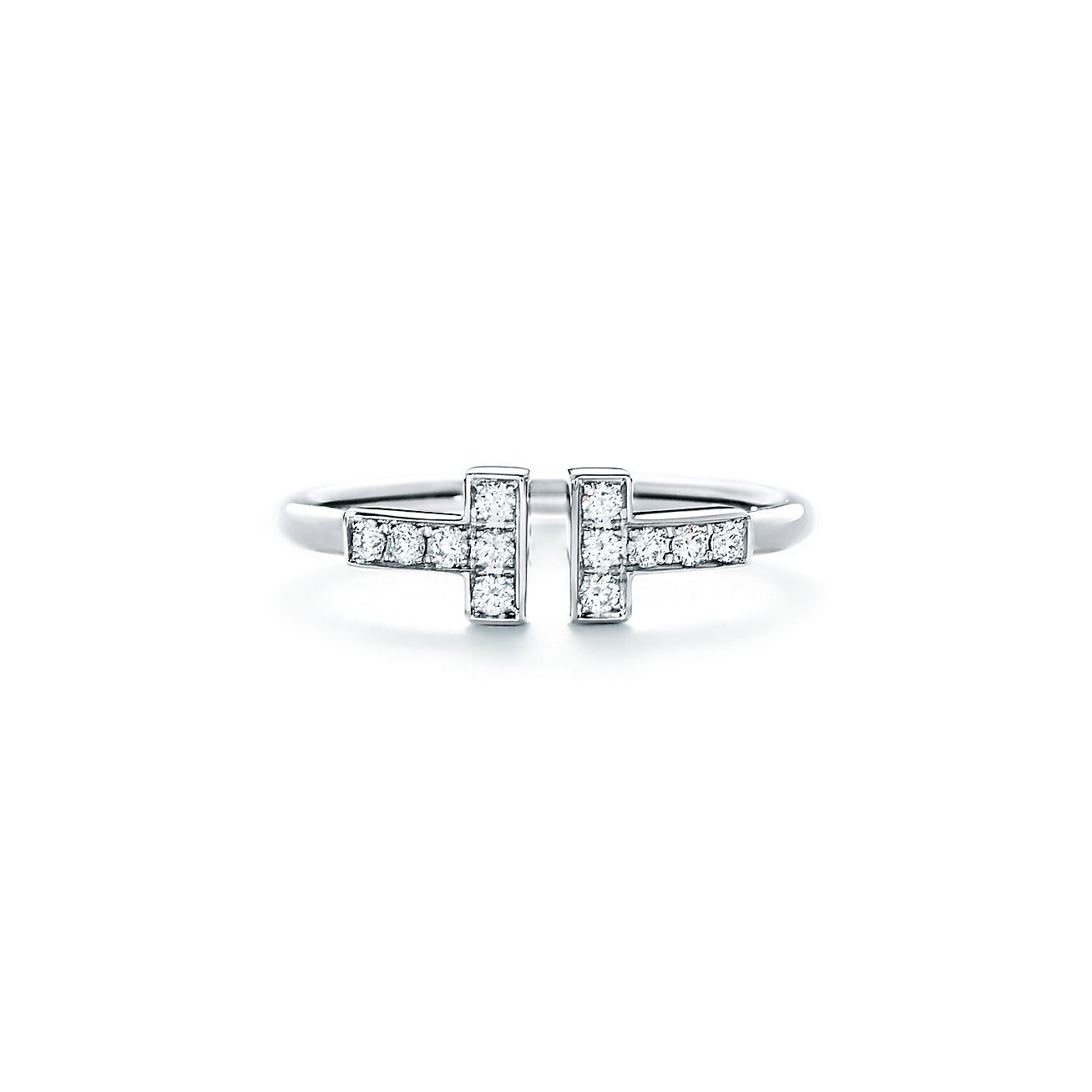 Tiffany T diamond wire ring in 18k white gold.