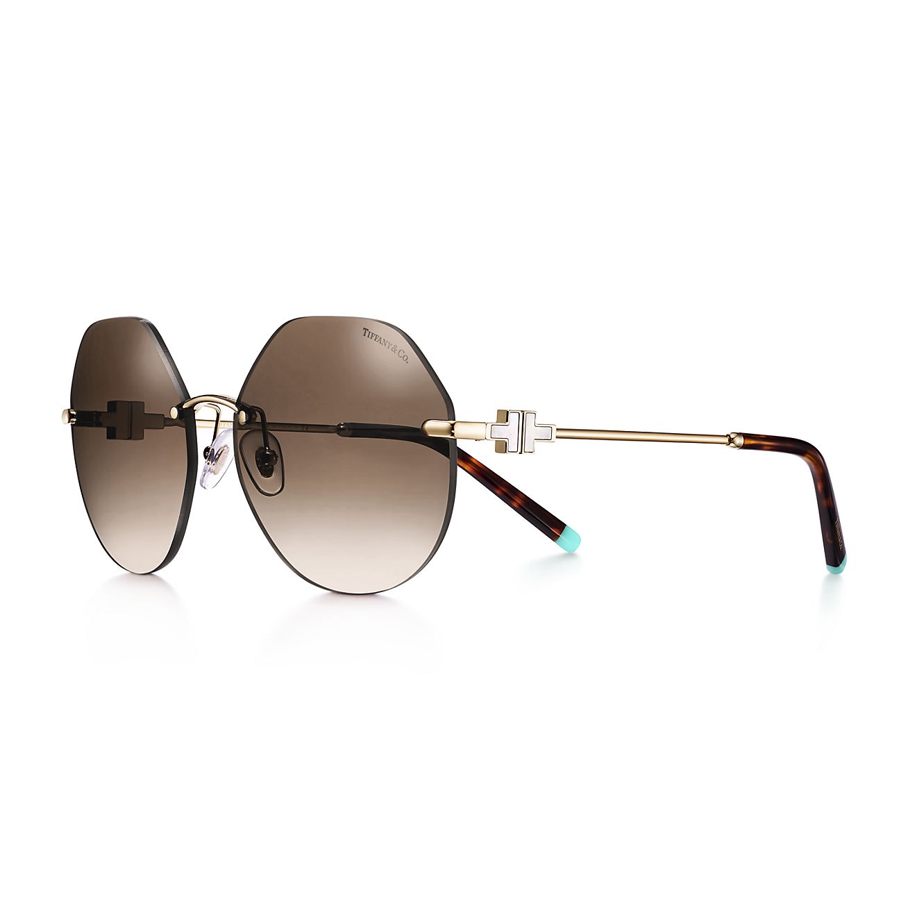 Tiffany T Hexagonal Sunglasses in Pale Goldcolored Metal with Mother