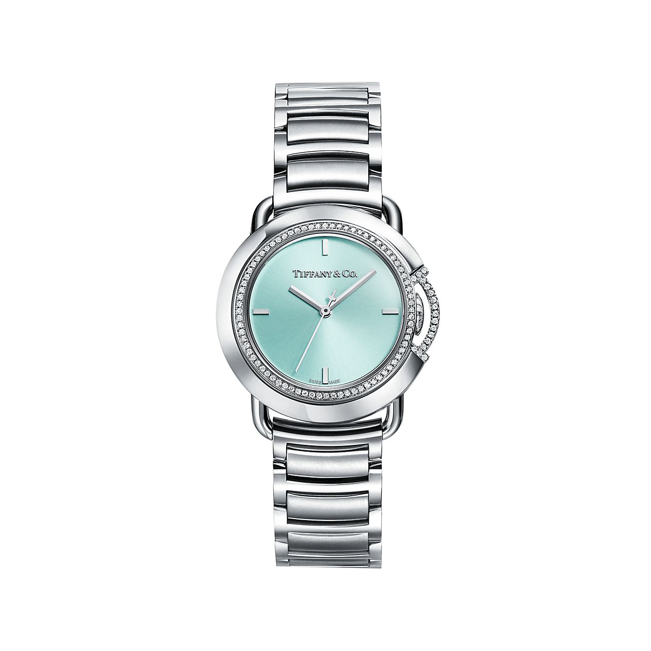 Tiffany T limited edition 32 mm round watch in stainless steel with  diamonds. | Tiffany & Co.