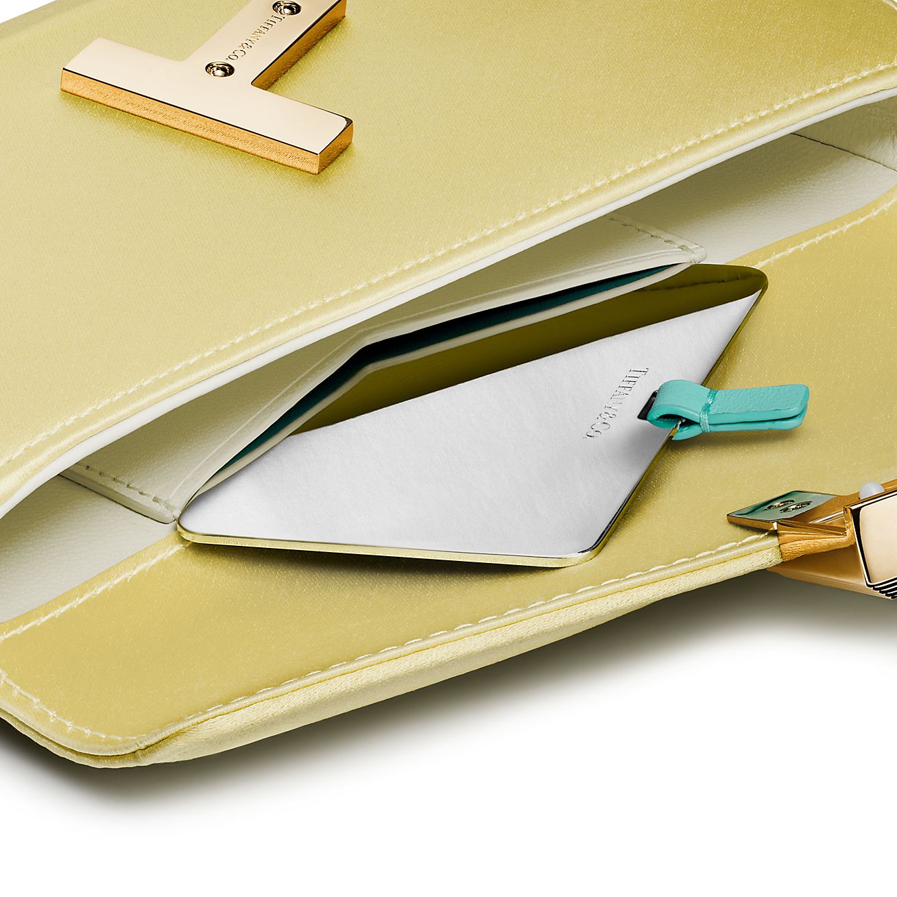 Tiffany T Mini Clutch in Citrine Yellow Satin | Tiffany & Co. US