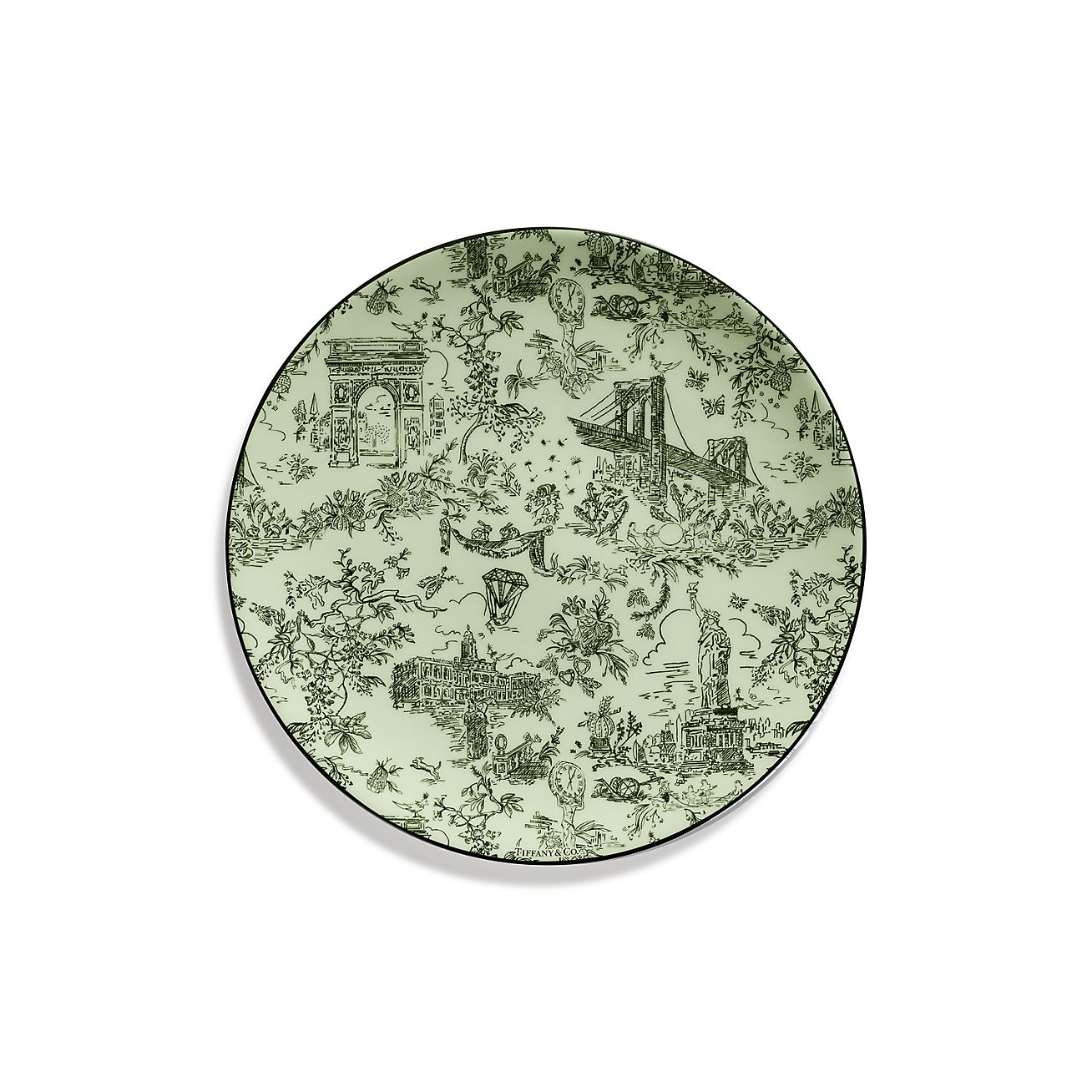Tiffany NYC Toile Dessert Plate in Tanzanite Bone China
