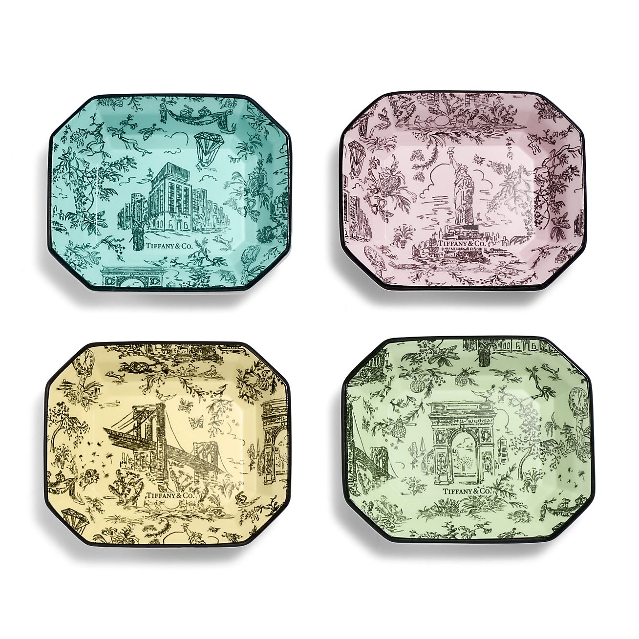 Tiffany Toile Vide Poches Set of Four, in Multicoloured Bone