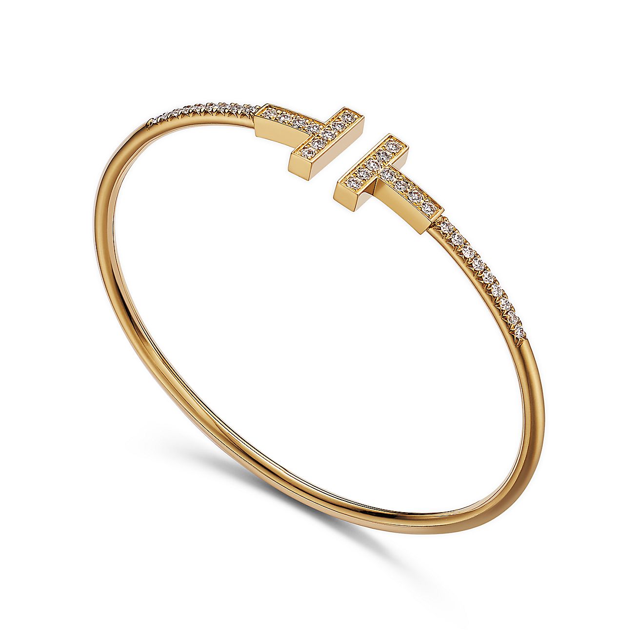 Tiffany T Pavé Diamond Wire Bangle in Yellow Gold - Alternate shot 1