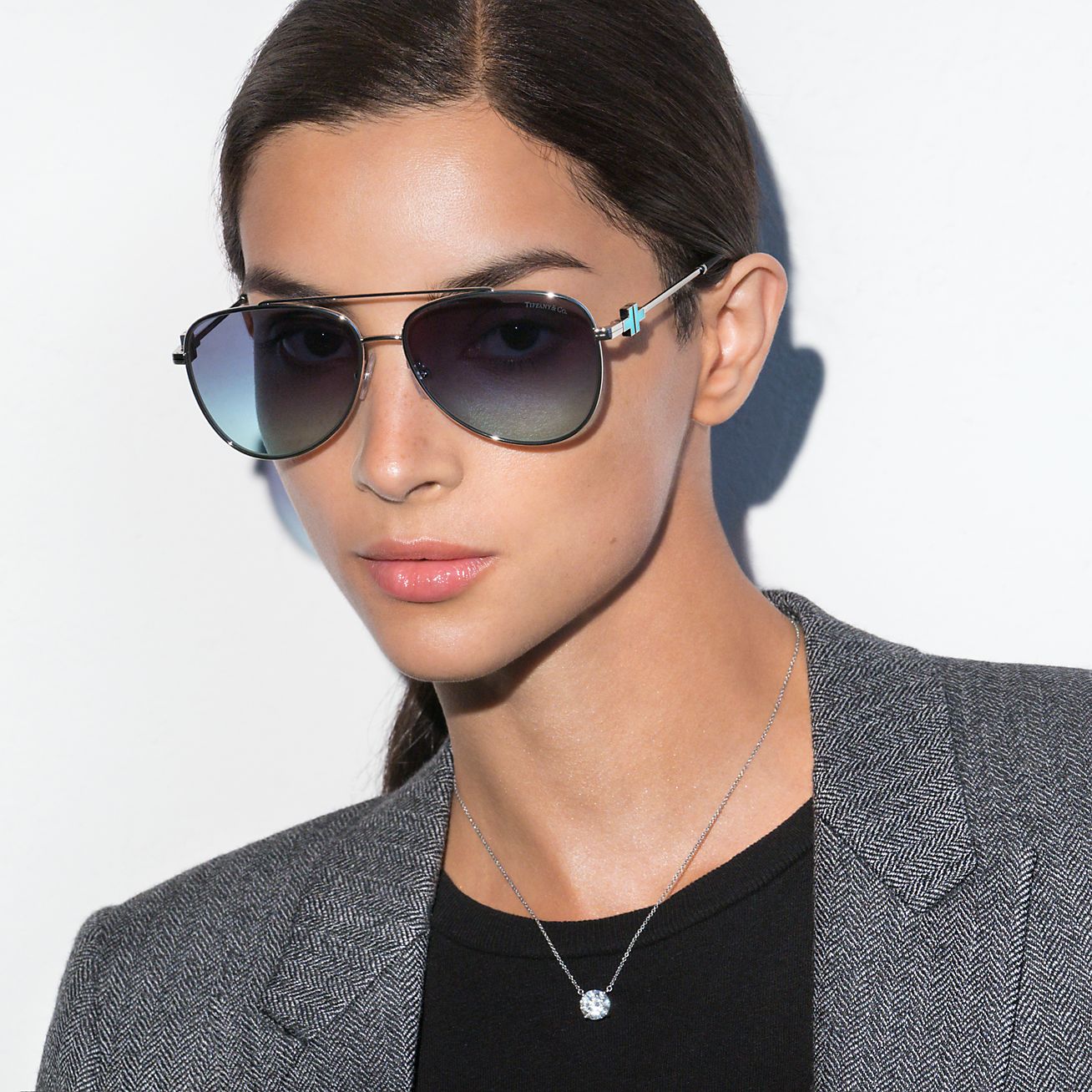 Tiffany T Pilot Sunglasses in Silver-coloured Metal with Gradient 
