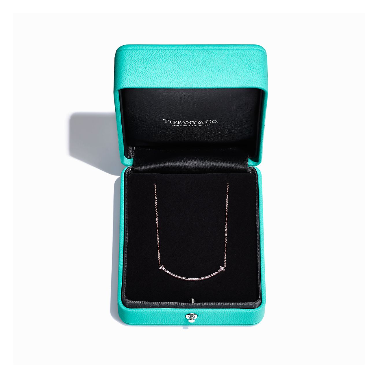 Tiffany T Smile Pendant in Rose Gold with Diamonds, Small - Alternate shot 1 - Alternate shot 2 - Alternate shot 3