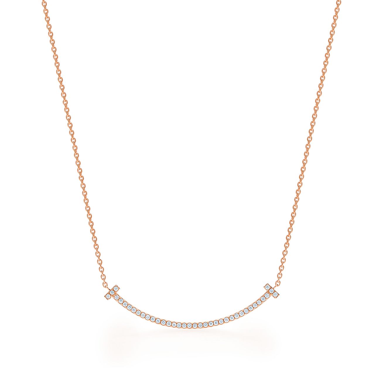 Tiffany T Smile Pendant in Rose Gold with Diamonds, Small