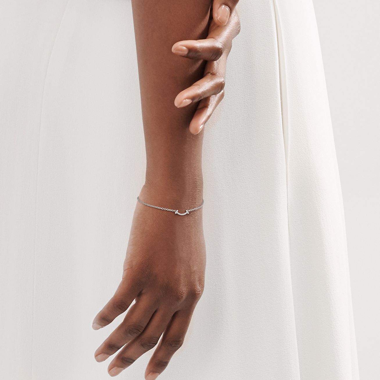 Tiffany T Smile Bracelet in White Gold with Diamonds - Alternate shot 1 - Alternate shot 2 - Modal shot 1