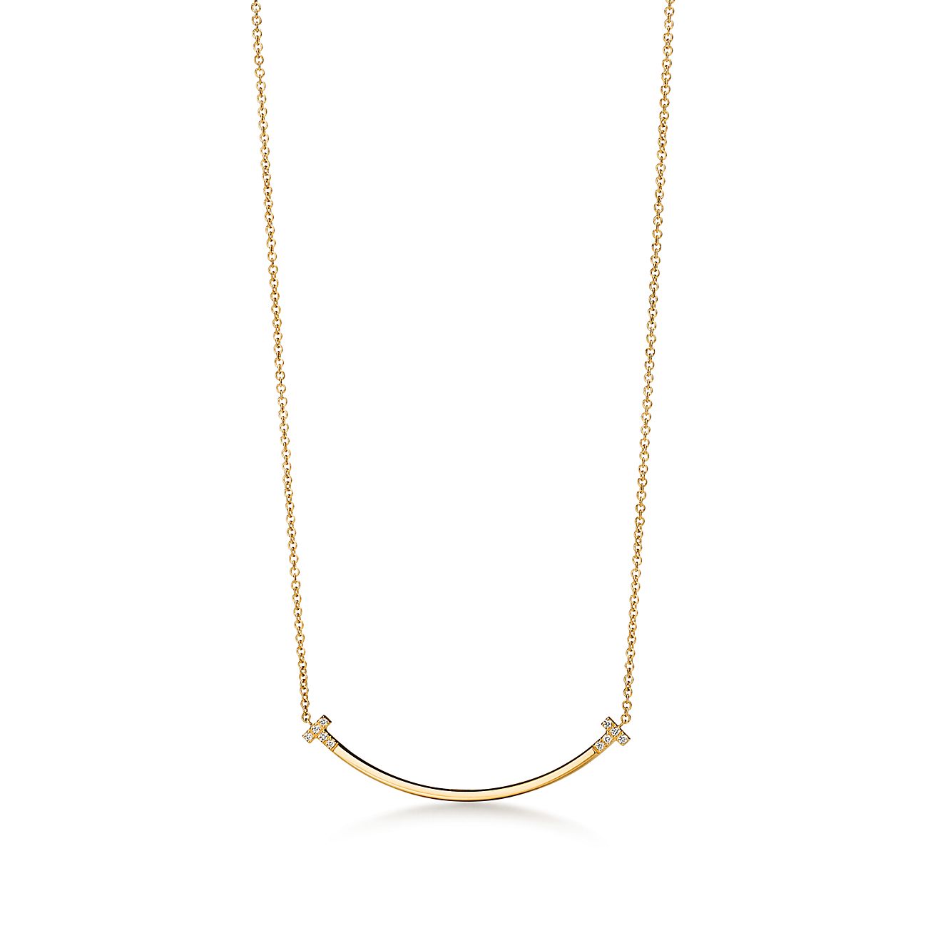 Tiffany T Smile Small Pendant in Yellow Gold with Diamonds