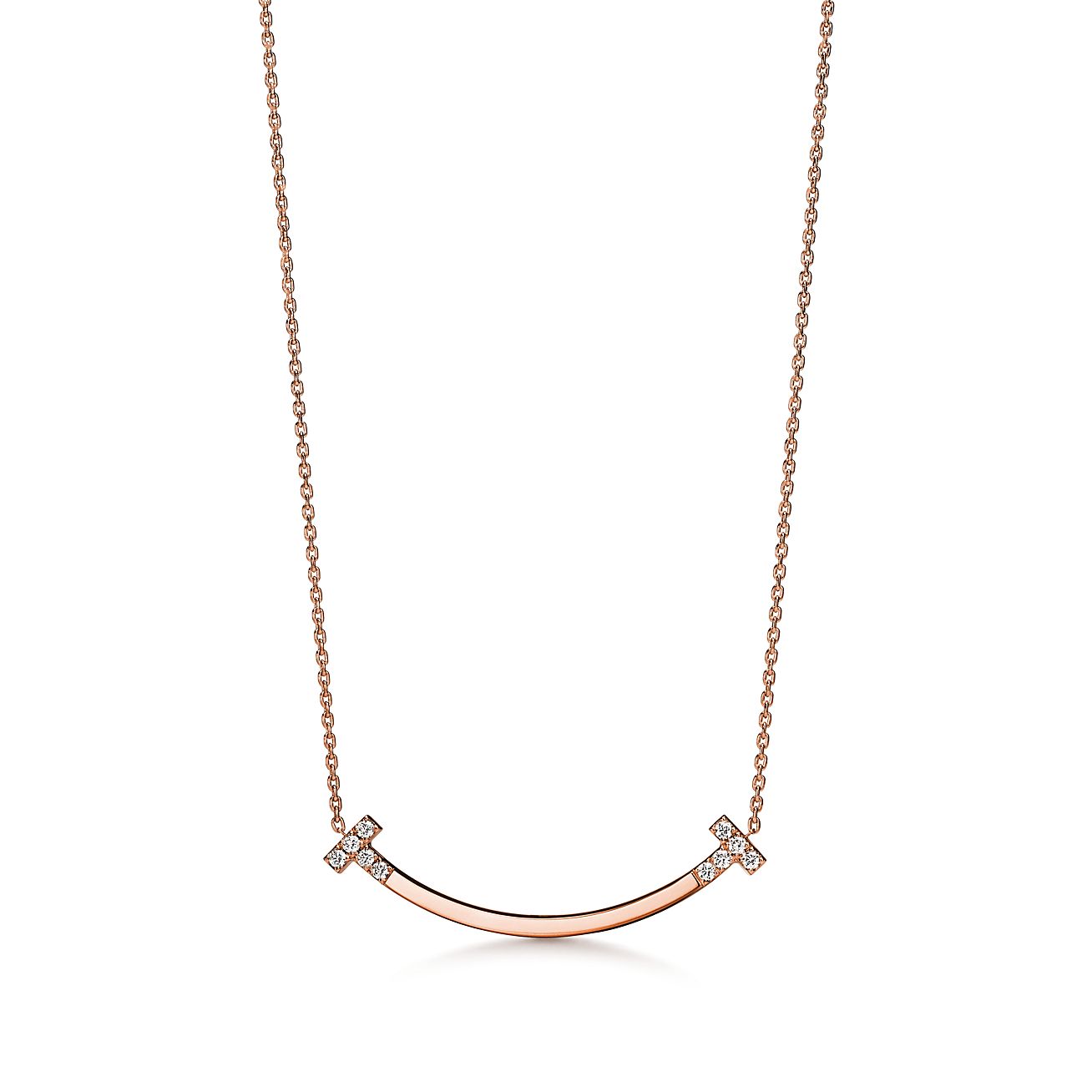 Tiffany T Smile Medium Pendant in Rose Gold with Diamonds