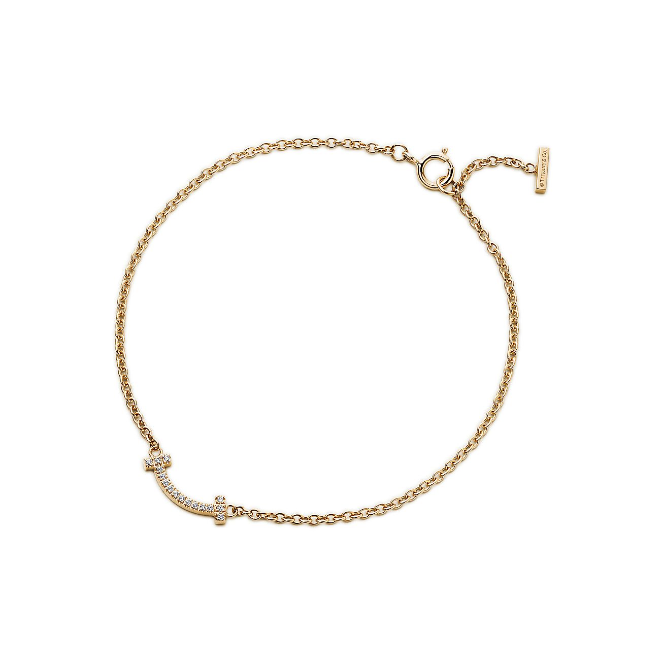 Tiffany T smile bracelet in 18k gold with diamonds, medium 