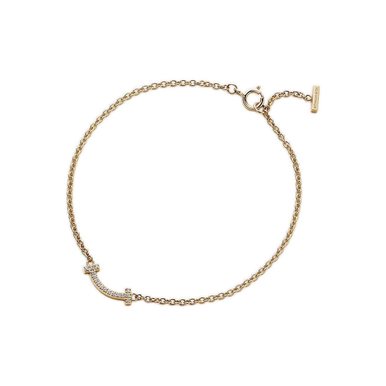 Tiffany T smile bracelet in 18k gold with diamonds, medium ...