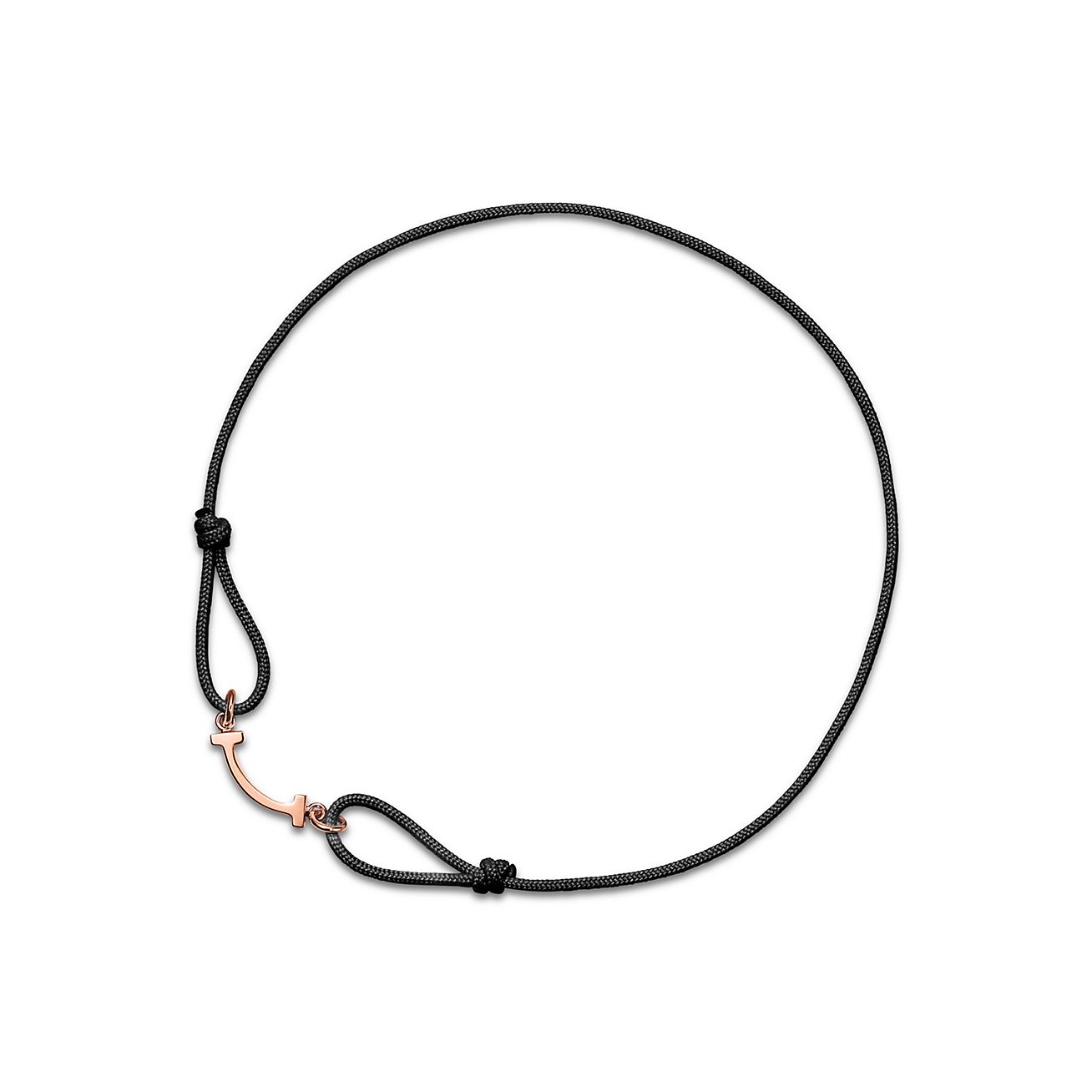 Tiffany T Smile Bracelet in Rose Gold On A Black Cord, Size: Extra Small to Medium