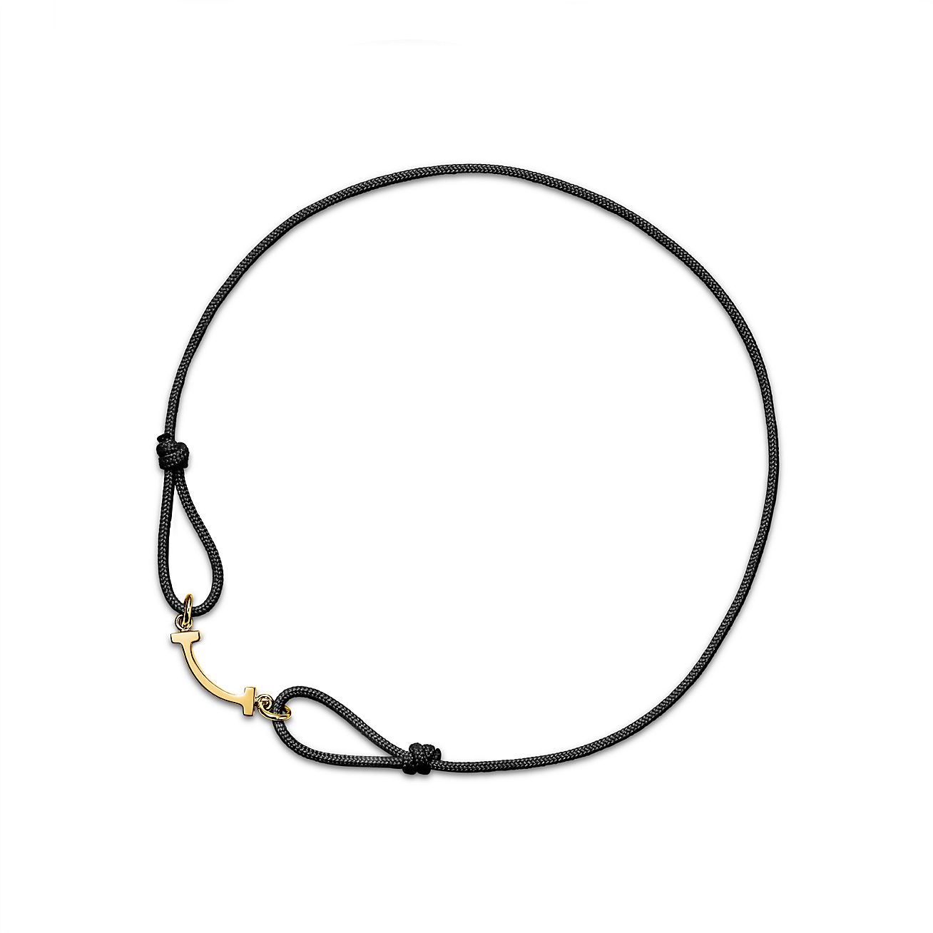 Tiffany T Smile Bracelet in Yellow Gold on a Black Cord